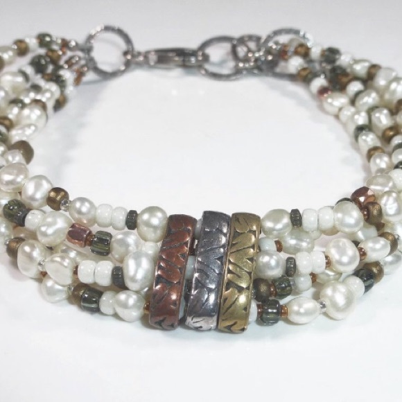 Silpada Sterling Silver Copper Brass Freshwater Pearl 5-Strand Bracelet B2188 - Picture 14 of 15